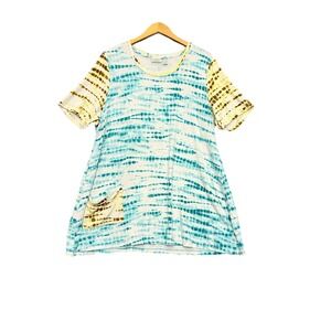 LOGO Lori‎ Goldstein Tunic Tie Dye Short Sleeve Pockets Flowy Artsy Knit Sz 1X